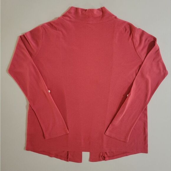 Lands' End Women's Coral Orange Long Sleeve Knit Open Front Cardigan - Picture 11 of 12